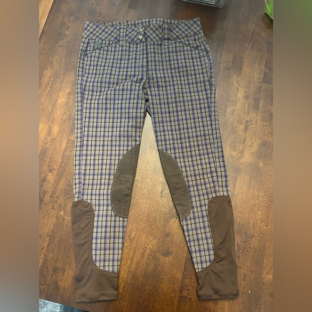 Piper by Smartpak Brown and Blue Plaid Riding Pants Size 30